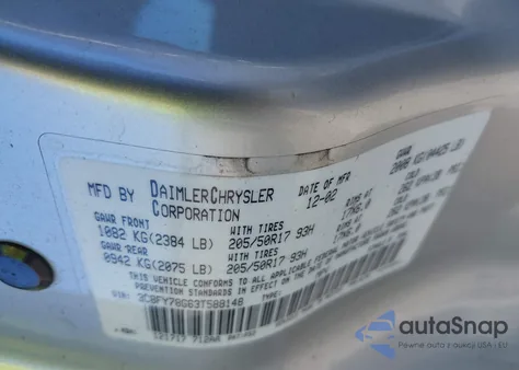 2003 Chrysler Pt Cruiser Gt z USA, uszkodzony, nr VIN 3C8FY78G63T588148